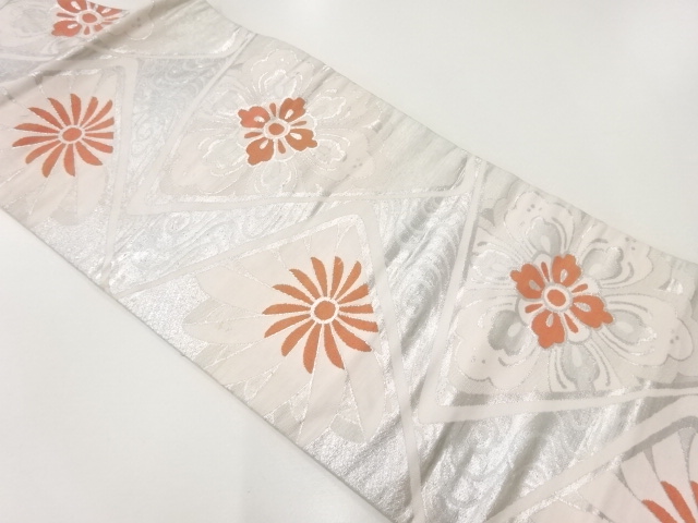 アンティーク　草花に流水模様織り出し名古屋帯（着用可）